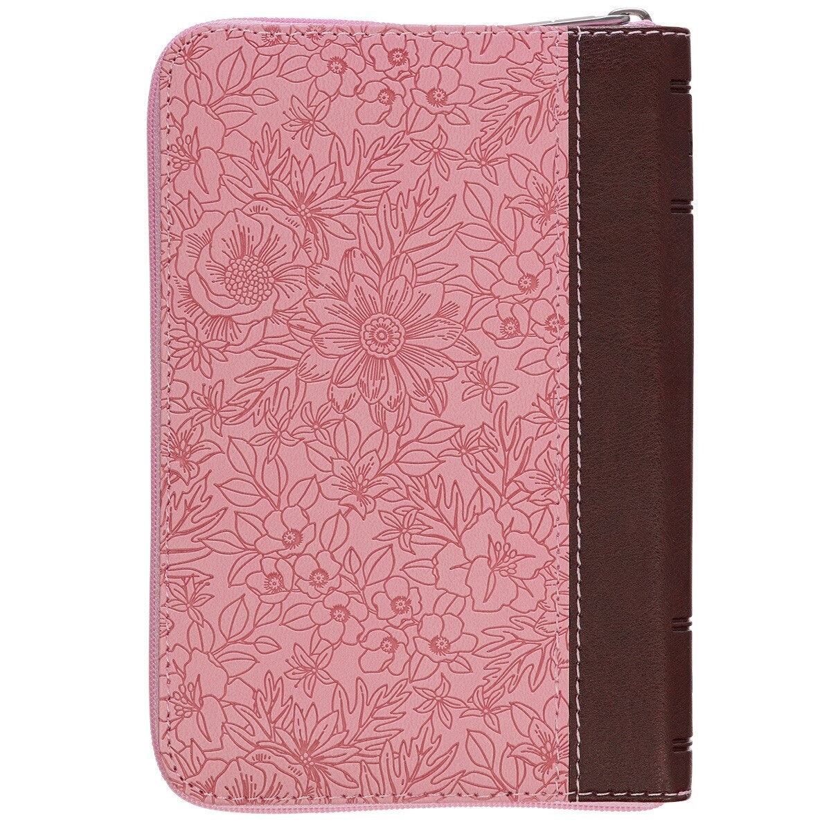 King James Version Bible, Pink/Saddle Tan Faux Leather Pocket Bible with Zippered Closure