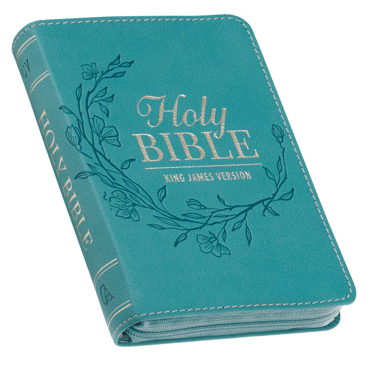 King James Version, Aqua Faux Leather Pocket Bible with Zipper Closure