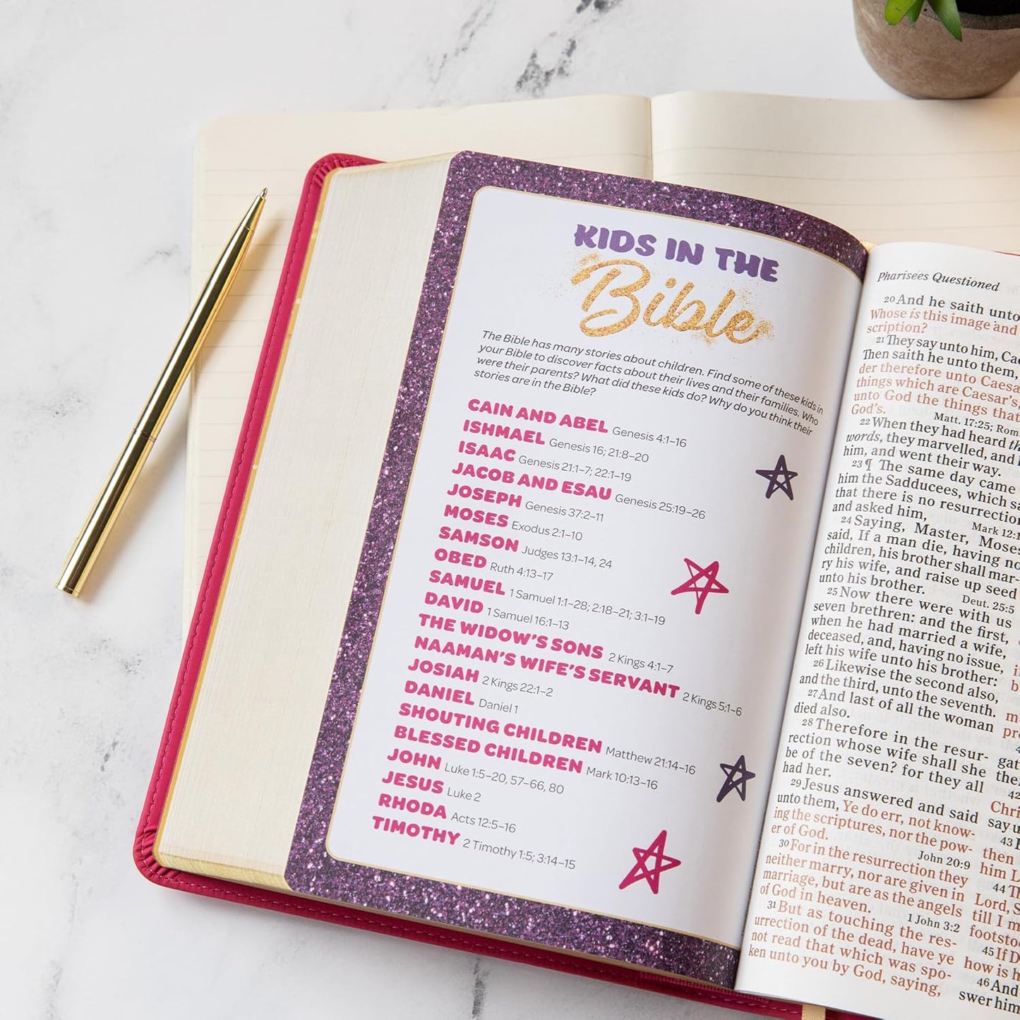KJV Kids Bible, Pink Glitter LeatherTouch, Red Letter