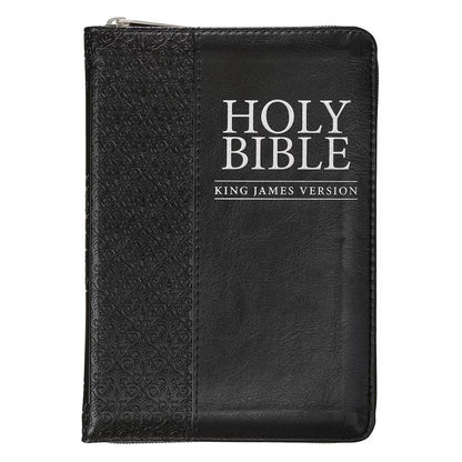 King James Version, Black Faux Leather Compact Bible with Zippered Closure