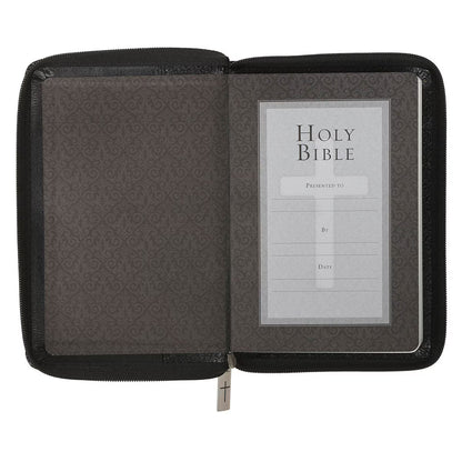 King James Version, Black Faux Leather Compact Bible with Zippered Closure