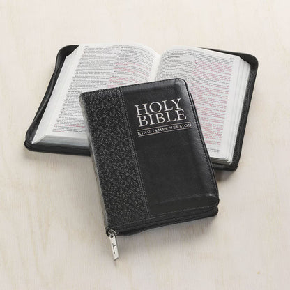 King James Version, Black Faux Leather Compact Bible with Zippered Closure
