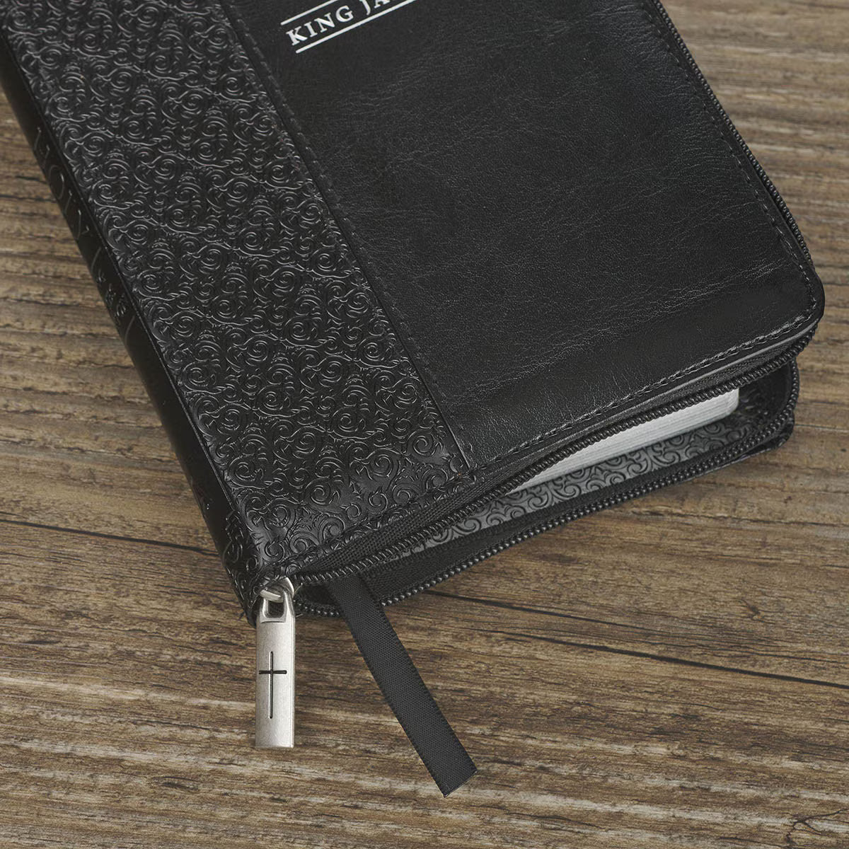 King James Version, Black Faux Leather Compact Bible with Zippered Closure