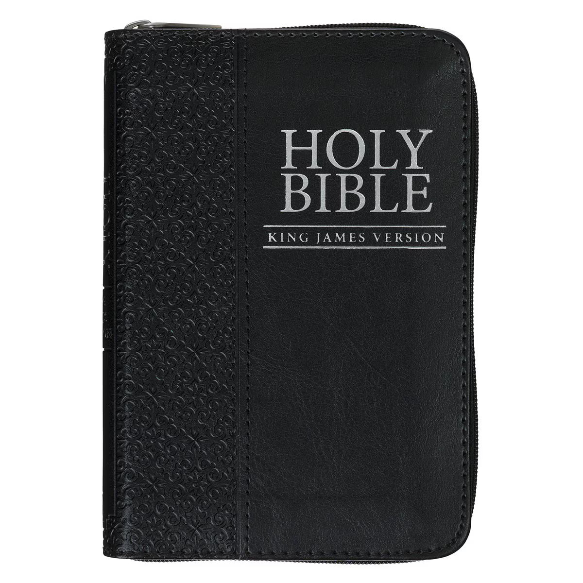 King James Version, Black Faux Leather Pocket Bible with Zippered Closure
