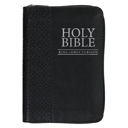 King James Version, Black Faux Leather Pocket Bible with Zippered Closure