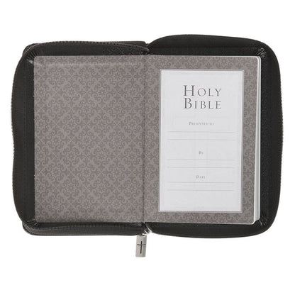King James Version, Black Faux Leather Pocket Bible with Zippered Closure