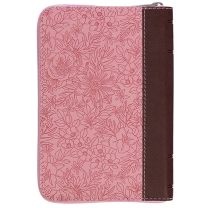 King James Version Bible, Pink/Saddle Tan Faux Leather Pocket Bible with Zippered Closure