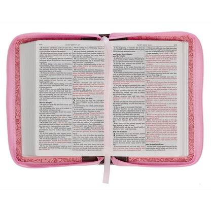 King James Version Bible, Pink/Saddle Tan Faux Leather Pocket Bible with Zippered Closure