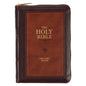 King James Version Bible, Burgundy and Saddle Tan Framed Faux Leather Compact with Zippered Closure