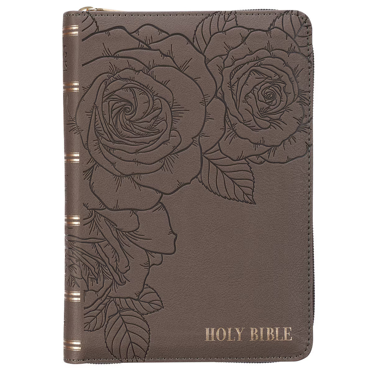 King James Version, Floral Dusty Taupe Faux Leather Large Print Compact Bible