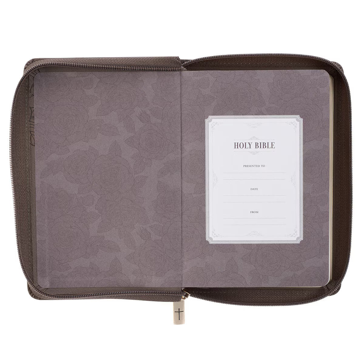 King James Version, Floral Dusty Taupe Faux Leather Large Print Compact Bible