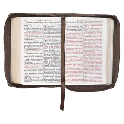 King James Version, Floral Dusty Taupe Faux Leather Large Print Compact Bible