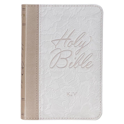 King James Version, Pearlized White and Taupe Faux Leather Pocket Bible