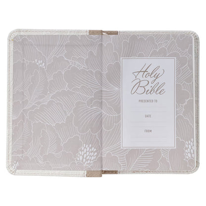 King James Version, Pearlized White and Taupe Faux Leather Pocket Bible