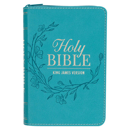 King James Version, Aqua Faux Leather Pocket Bible with Zipper Closure