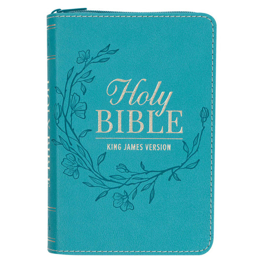 King James Version, Aqua Faux Leather Pocket Bible with Zipper Closure