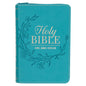 King James Version, Aqua Faux Leather Pocket Bible with Zipper Closure