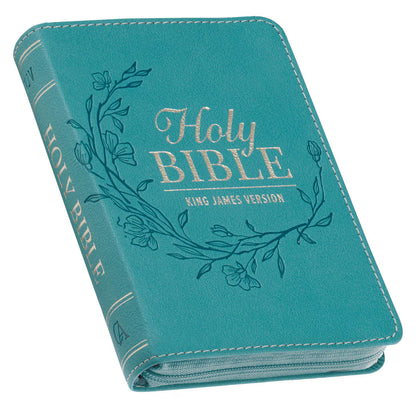King James Version, Aqua Faux Leather Pocket Bible with Zipper Closure